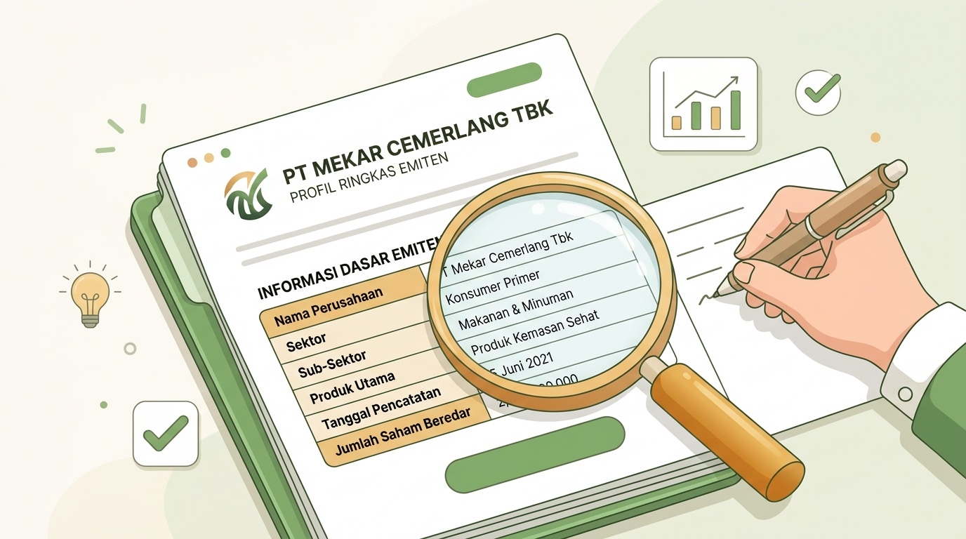 Ilustrasi dokumen profil perusahaan dengan tabel data ringkas